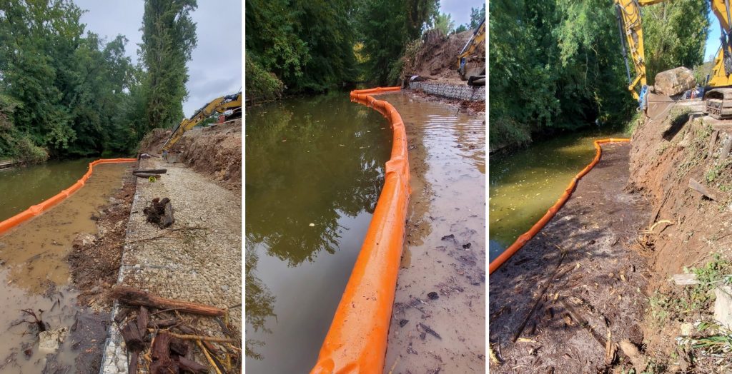 Barrage anti MES (matières en suspension) qui retient les macro déchets et filtre l'eau des rivières et fleuves lors d'opérations de dragage ou drainage
